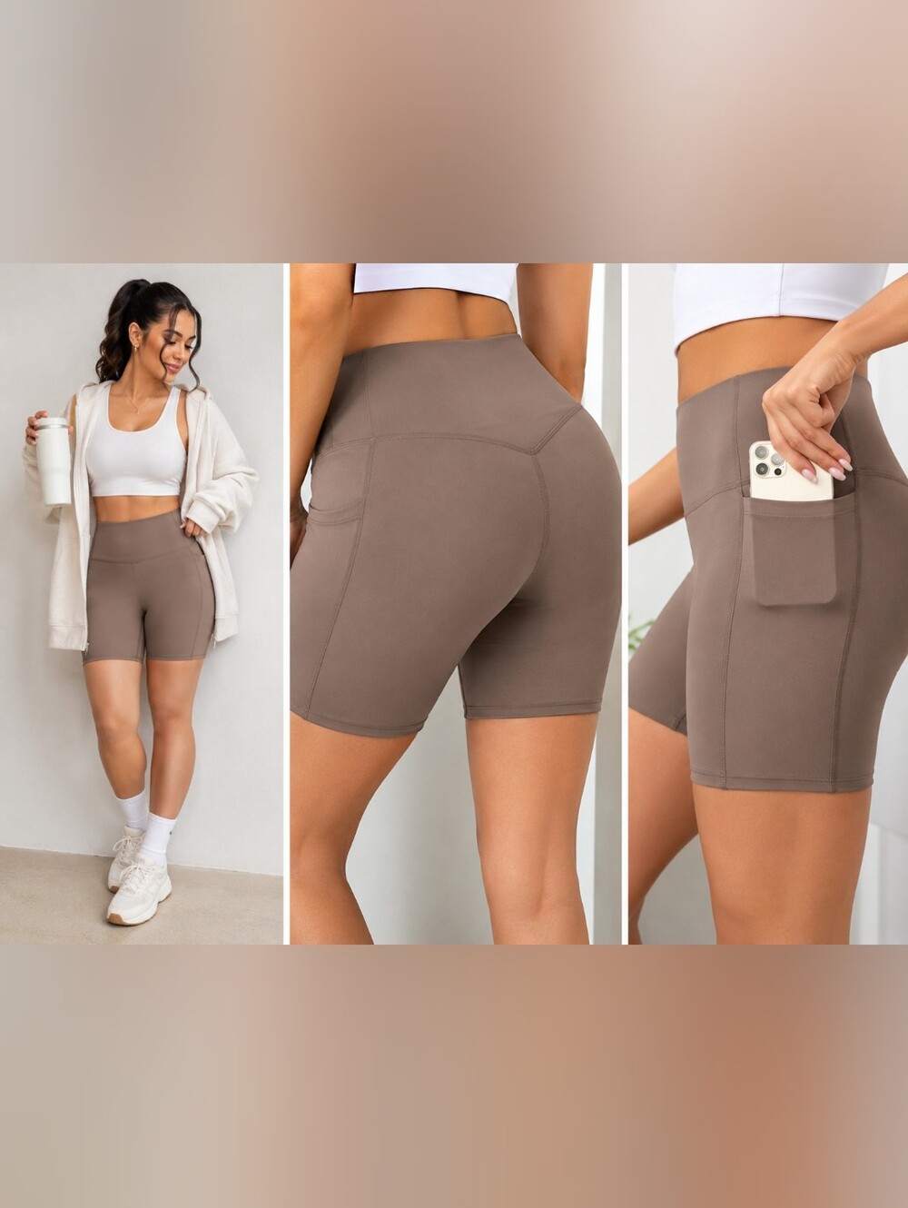 🤎 Halara High-Waisted Biker Shorts with Pockets – Size XL